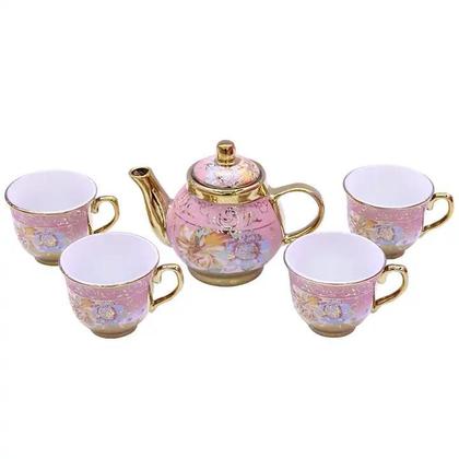 Imagem de conjunto com 4 xícaras e 1 bule/chaleira Azul  Sofisticação Clássica e Atemporal Porcelana