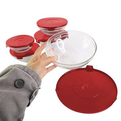 Imagem de Conjunto com 5 Potes Redondo de Vidro Com Tampa Vermelha