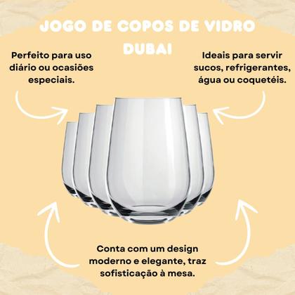 Imagem de Conjunto Com 6 Copos De Vidro Dubai 480ml Jogo De Copos Para Água E Suco De Vidro Transparente Long Drink 480ml Nadir Figueiredo