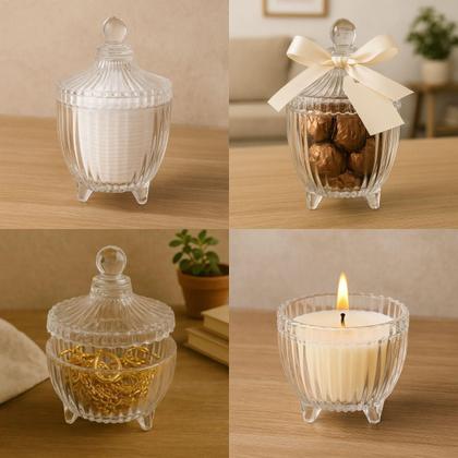 Imagem de Conjunto com 6 Potiches Vidro Multiuso para Lembrancinhas Festa PortaVela Bombom Brinco Design Luxuoso Elegante Decoração Organização Casa Armário