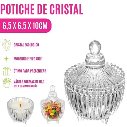 Imagem de Conjunto com 6 Potiches Vidro Multiuso para Lembrancinhas Festa PortaVela Bombom Brinco Design Luxuoso Elegante Decoração Organização Casa Armário