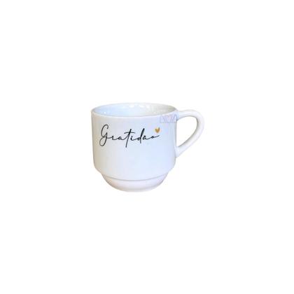 Imagem de Conjunto Com 6 Xícaras Hotel Empilháveis Gratidão Moderno Branca 170 ml