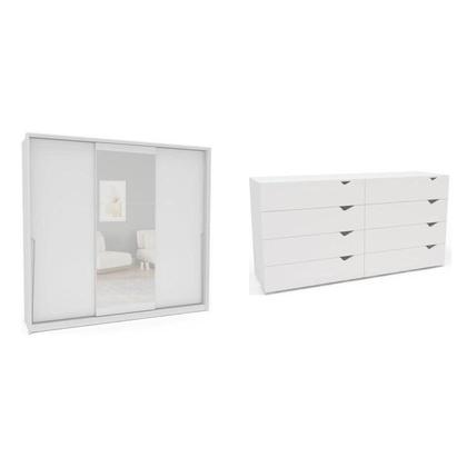 Imagem de Conjunto com Cômoda 8 Gavetas e Guarda-roupa 3 Portas com Espelho Porto