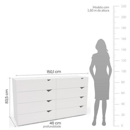 Imagem de Conjunto com Cômoda 8 Gavetas e Guarda-roupa 3 Portas com Espelho Porto