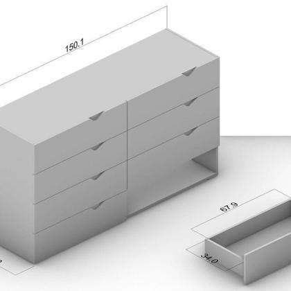 Imagem de Conjunto com Cômoda 8 Gavetas e Guarda-roupa 3 Portas com Espelho Porto