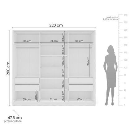 Imagem de Conjunto com Cômoda 8 Gavetas e Guarda-roupa 3 Portas com Espelho Porto