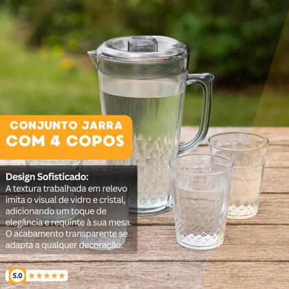 Imagem de Conjunto com Jarra e 4 Copos em Acrílico  Resistente, Leve e Ideal para Uso Diário ou Festas