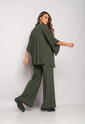 Imagem de Conjunto Com Kimono, Cropped e Wide Leg Canelado Verde Salvatore