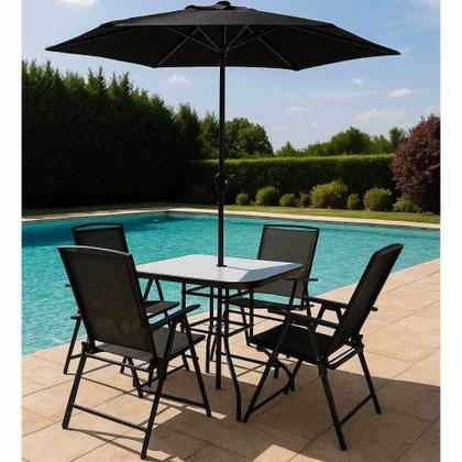 Imagem de Conjunto com Mesa Cadeiras e Guarda Sol Preto para Jardim Chicago MOR