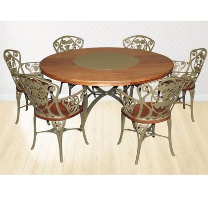 Imagem de Conjunto com Mesa Jantar de Madeira Giratória e 6 Cadeiras Malbec Alumínio