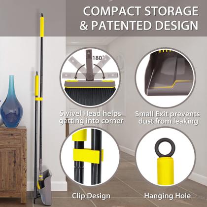 Imagem de Conjunto combinado de vassoura com pá de lixo JEHONN Long Handle 180 rotativo