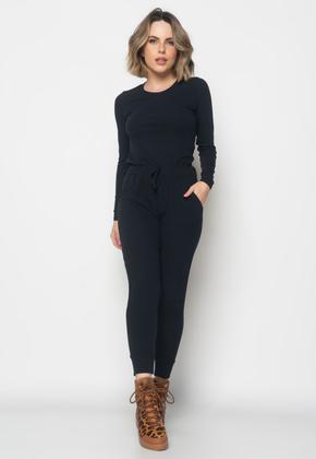 Imagem de Conjunto Comfy Com Blusa Manga Longa e Jogger Canelada Preto Salvatore