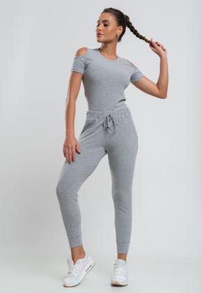 Imagem de Conjunto Comfy Com Blusa Ombro Vazado e Jogger Canelada Mescla Salvatore