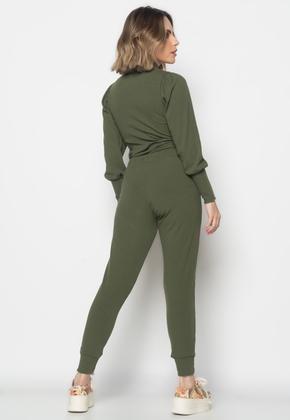 Imagem de Conjunto Comfy Com Blusa Princesa M/L e Jogger Canelado Verde Musgo Salvatore