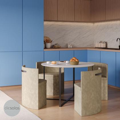 Imagem de Conjunto compacto Sala de Jantar, mesa redonda c/ 4 cadeiras estofadas