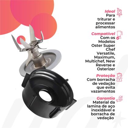 Imagem de Conjunto Completo Base Lâmina e Borracha de Vedação para Liquidificadores Oster Clássicos Osterizer e Blend Compatível com Copo de Vidro
