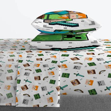 Imagem de Conjunto completo de edredom Jay Franco Minecraft com lençol e travesseiro