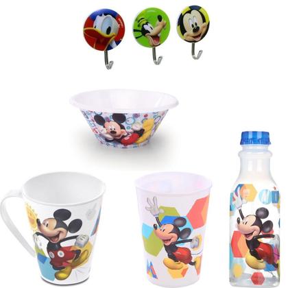 Imagem de Conjunto Copo Caneca Vasilha Garrafa e Cabides  Mickey