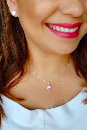 Imagem de Conjunto Cordão Corrente Colar 45cm Brinco Ponto Luz Feminino Prata 925