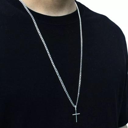 Imagem de Conjunto Cordão Masculino Corrente 70cm + Pingente Crucifixo Cruz Em Prata 925