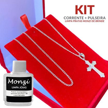 Conjunto Cordão Prata 2mm Pingente Cruz + Pulseira Grumet - Alzza Pratas Imagem de Conjunto Cordão Prata 2mm Pingente Cruz + Pulseira Grumet