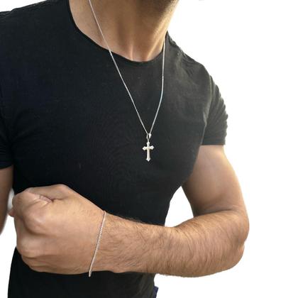 Conjunto Cordão Prata 2mm Pingente Cruz + Pulseira Grumet - Alzza Pratas Imagem de Conjunto Cordão Prata 2mm Pingente Cruz + Pulseira Grumet