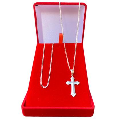 Conjunto Cordão Prata 2mm Pingente Cruz + Pulseira Grumet - Alzza Pratas Imagem de Conjunto Cordão Prata 2mm Pingente Cruz + Pulseira Grumet