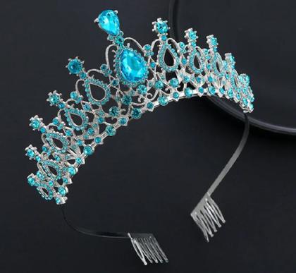 Imagem de Conjunto coroa debutante com colar e brinco cor azul bebê com prata