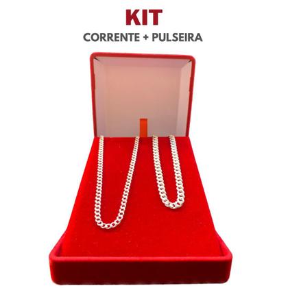 Imagem de Conjunto Corrente De Prata 70Cm + Pulseira Fina 5Mm Legítima