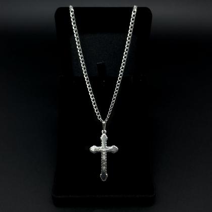 Imagem de Conjunto Corrente Grumet 3mm 70cm Pingente Crucifixo Diamantado E Pulseira Prata 925 Legitima 