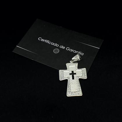 Imagem de Conjunto Corrente Grumet 3x1 7mm Pulseira 3x1 E Pingente Cruz Pai Nosso Prata 925 Legitima