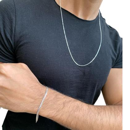 Imagem de Conjunto Corrente Grumet Masculina + Pulseira Prata 3mm 925