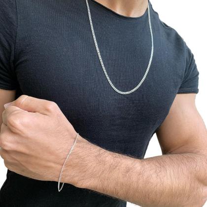 Imagem de Conjunto Correntinha Grumet 70Cm Masculina E Pulseira Prata