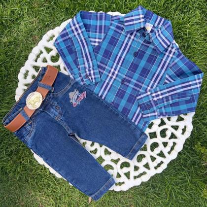 Roupas Jeans Para Bebês Meninos De Flanela, Xadrez, Botões, Bolsos
