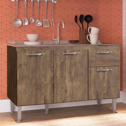 Imagem de Conjunto Cozinha 120cm com Armário Aéreo Triplo e Balcão Multiuso de Pia sem Tampo