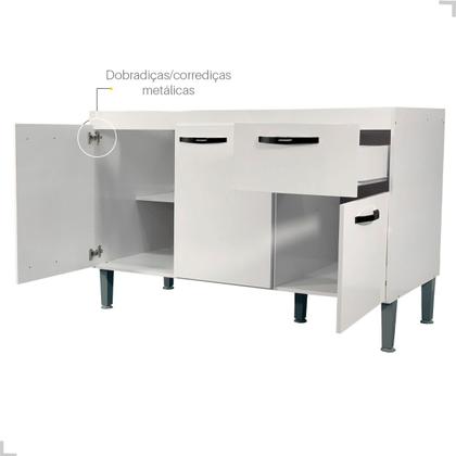 Imagem de Conjunto Cozinha 120cm com Armário Aéreo Triplo e Balcão Multiuso de Pia sem Tampo