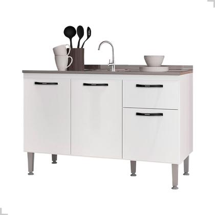 Imagem de Conjunto Cozinha 120cm com Armário Aéreo Triplo e Balcão Multiuso de Pia sem Tampo