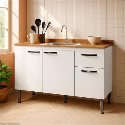 Imagem de Conjunto Cozinha 120cm com Armário Aéreo Triplo e Balcão Multiuso de Pia sem Tampo