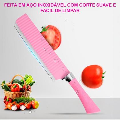 Imagem de Conjunto Cozinha 6 Peças Facas com Tesoura Inox Alta Precisão e Cabo Seguro Preto ou Rosa