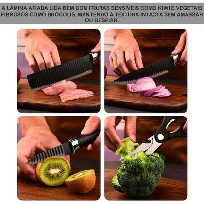 Imagem de Conjunto Cozinha 6 Peças Facas com Tesoura Inox Alta Precisão e Cabo Seguro Preto ou Rosa