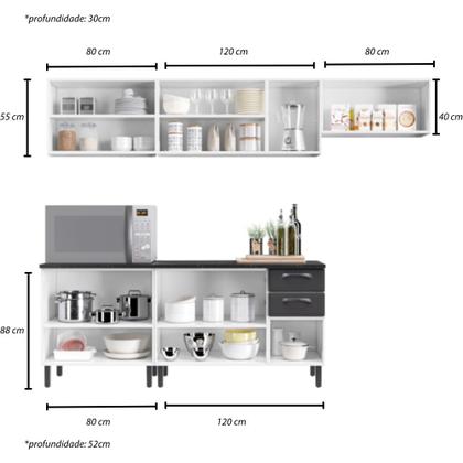 Imagem de Conjunto Cozinha Completa Itatiaia Aço 5 Peças 12 Portas Grafite New Premium