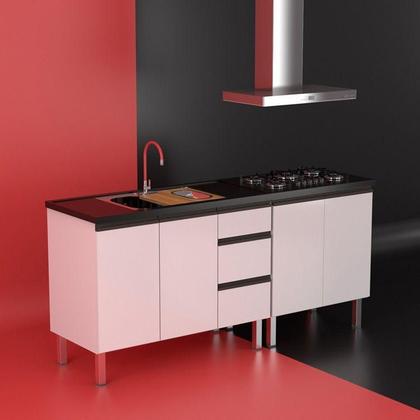 Imagem de Conjunto Cozinha Completo Gaia Flat 100% Aço 1.50 mt - Gabinete /Aéreo/Paneleiro/Balcão Cooktop 5 - Branco  Cozimax