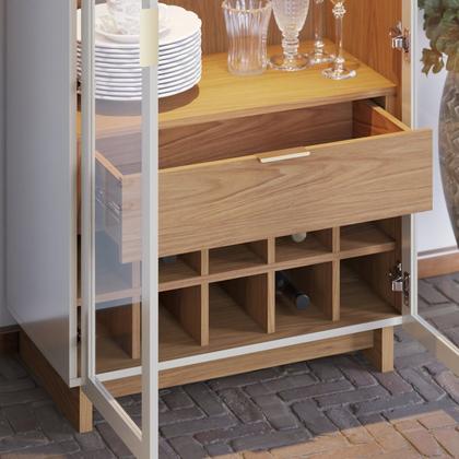 Imagem de Conjunto Cristaleira 2 Portas de Vidro Guanabara com Led e Buffet Sala de Jantar 4 Portas Vitória