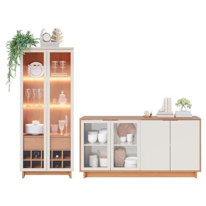 Imagem de Conjunto Cristaleira 2 Portas de Vidro Guanabara com Led e Buffet Sala de Jantar 4 Portas Vitória