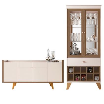 Imagem de Conjunto Cristaleira Adega MDP/MDF e Buffet Balcão Ópera/Melodia Off White/Castanho G26 - HB Móveis