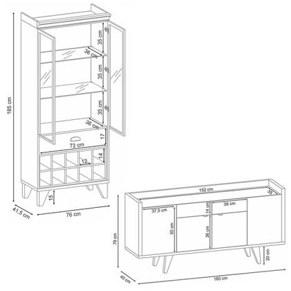 Imagem de Conjunto Cristaleira Adega MDP/MDF e Buffet Balcão Ópera/Melodia Off White/Castanho G26 - HB Móveis