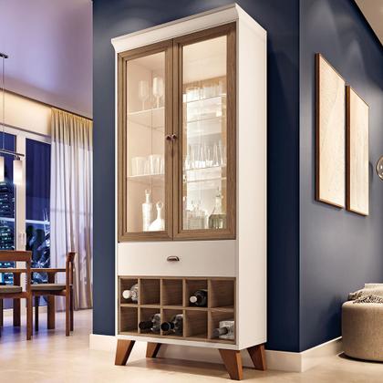 Imagem de Conjunto Cristaleira Adega MDP/MDF e Buffet Balcão Ópera/Melodia Off White/Castanho G26 - HB Móveis