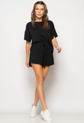 Imagem de Conjunto Cropped Amplo Manga Curta e Short Malha Preto Salvatore