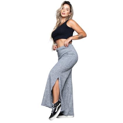 Imagem de Conjunto Cropped Bella Fiore Canelado e Calça Pantalona Com Fenda Canelada