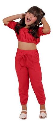 Imagem de Conjunto Cropped Ciganinha Calça Jogger Blogueira Menina Juvenil Infantil Moda Blogueira Elástico Fresquinho Luxo Verão